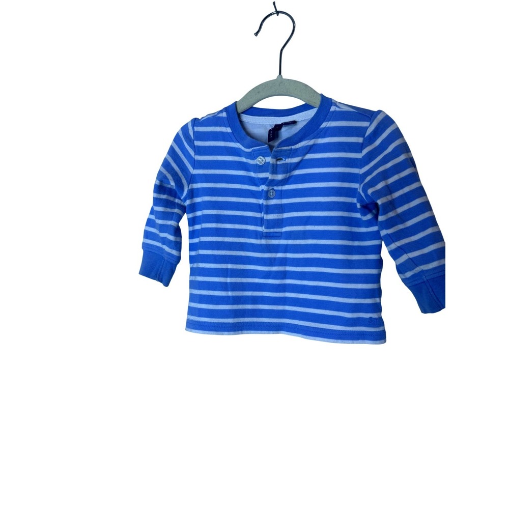 Janie And Jack Shirt Baby Boys 9-12 Months Blue Stripe Henley Long Sleeve Top